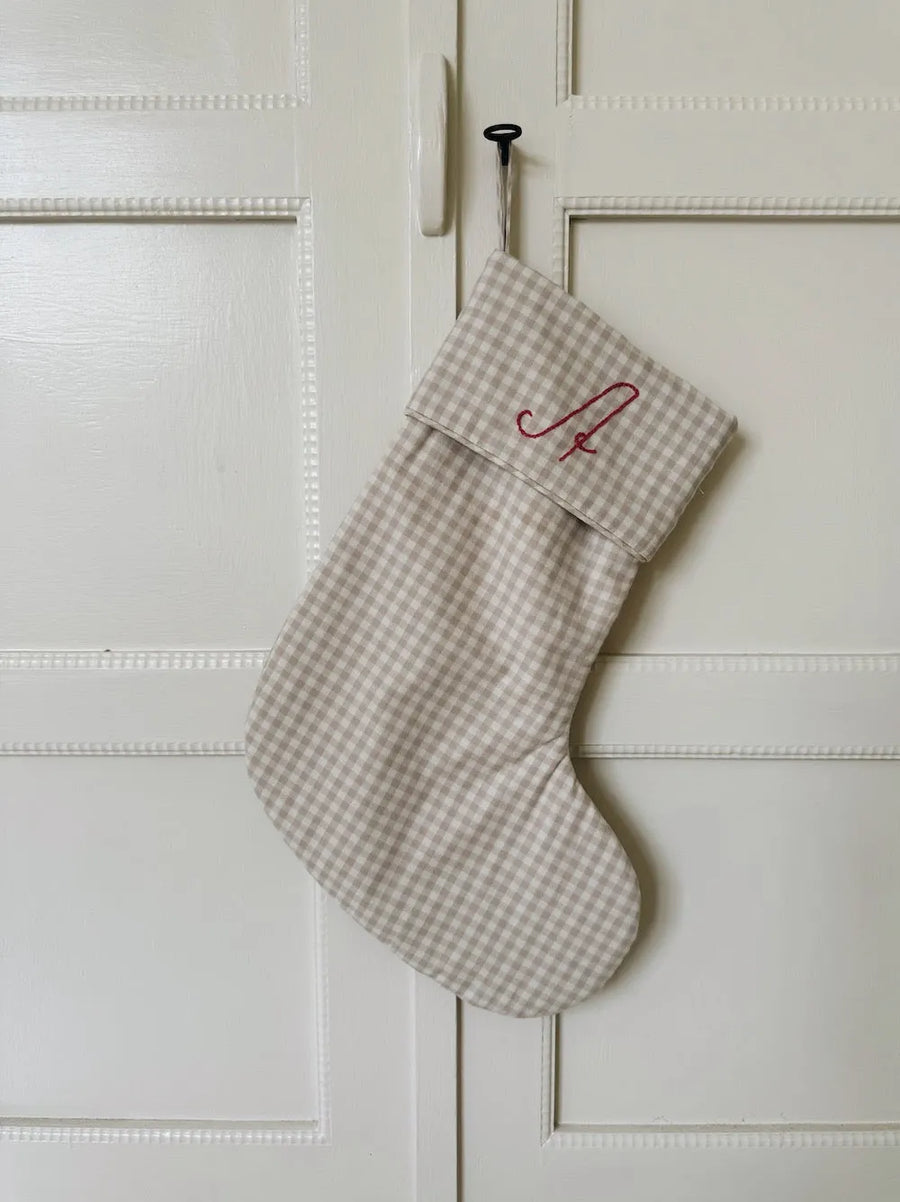Christmas stocking beige gingham