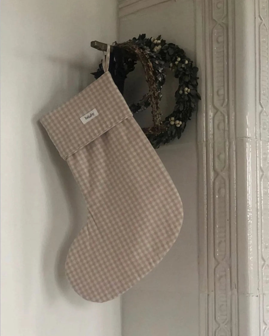 Christmas stocking beige gingham