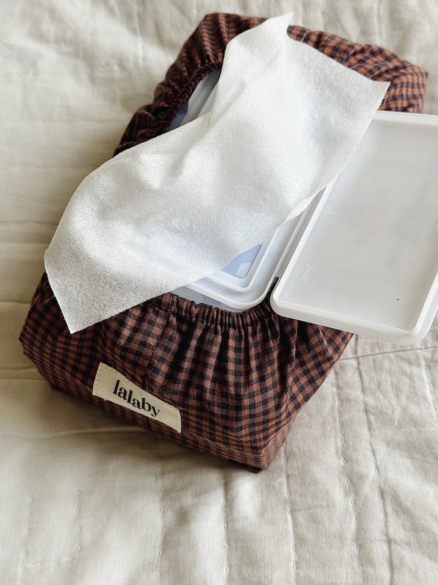 Wet wipe cover indigo check