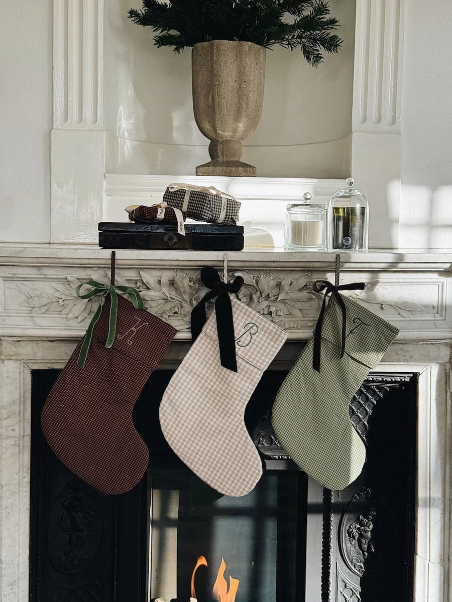 Christmas stocking beige gingham