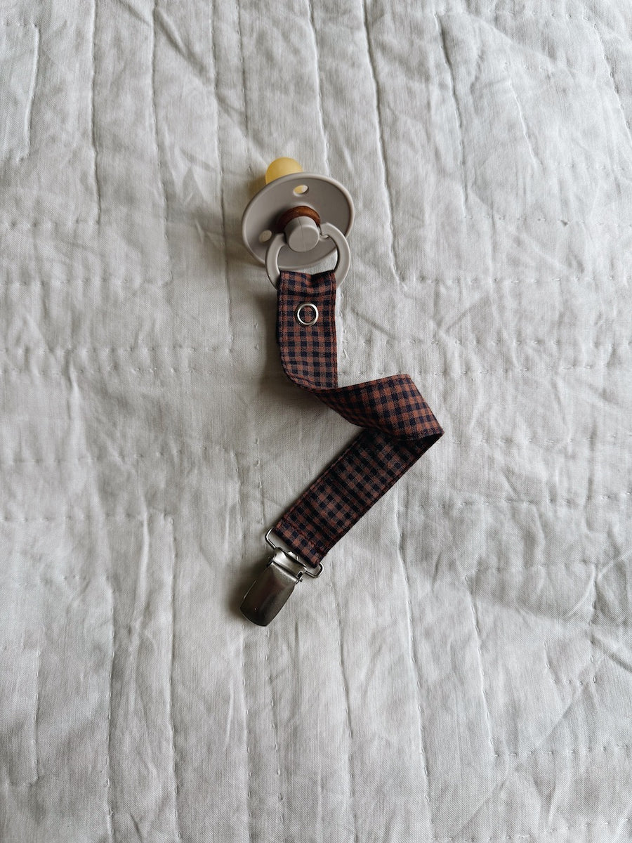 Pacifier clip indigo check