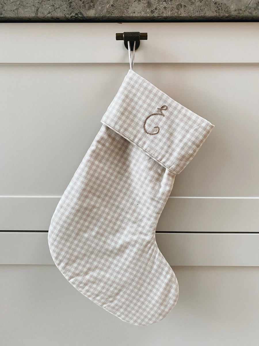 Christmas stocking beige gingham