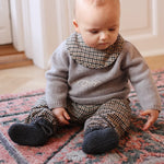 Baby boy wearing Lalaby Alpha shoes in storm grey cashmere