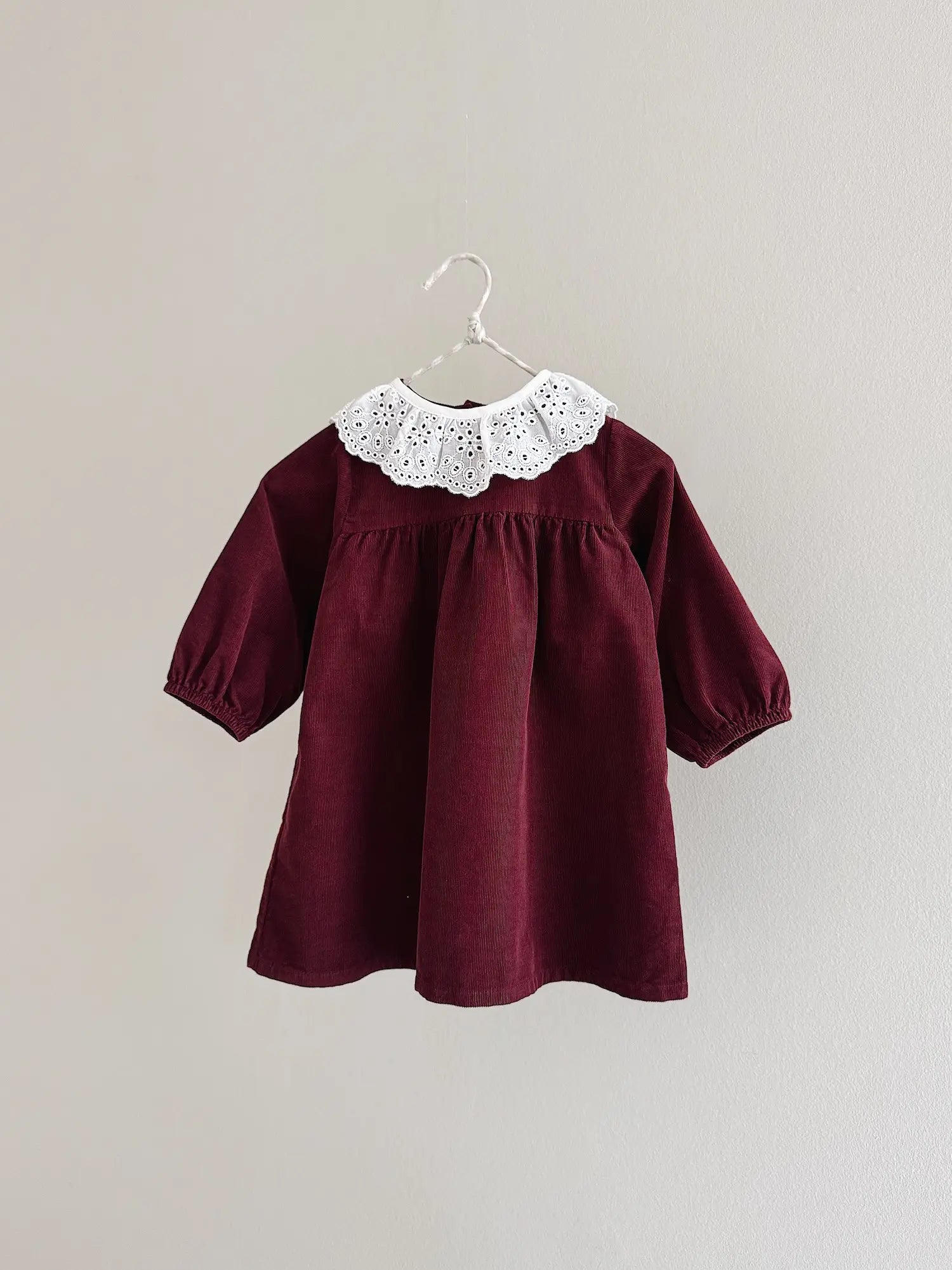 Lalaby Annabella dress for babies in ruby red cotton baby cord