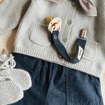 Lalaby baby boy look in shades of bluey, whale and tiny check brown.