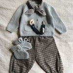 Lalaby AW26 baby boy look in shades of bluey, tweedy, whale & tiny check brown