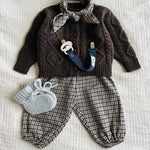 Lalaby AW26 baby boy look in shades of chocolate, tweedy, whale & bluey