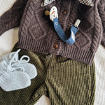 Lalaby AW26 baby boy look in shades of chocolate, tweedy, bluey, whale & forest