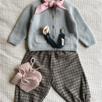 Lalaby AW26 baby girl look in shades of bluey, tweedy, powder, whale & tiny check pink