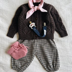 Lalaby AW26 baby girl look in shades of chocolate, tweedy, sorbet, whale & tiny check pink