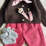 Lalaby AW26 baby girl look in shades of chocolate, flamingo, bluey & tiny check pink