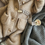 Lalaby baby boy look in shades of bluey, storm, hazel, tweedy and tiny check brown