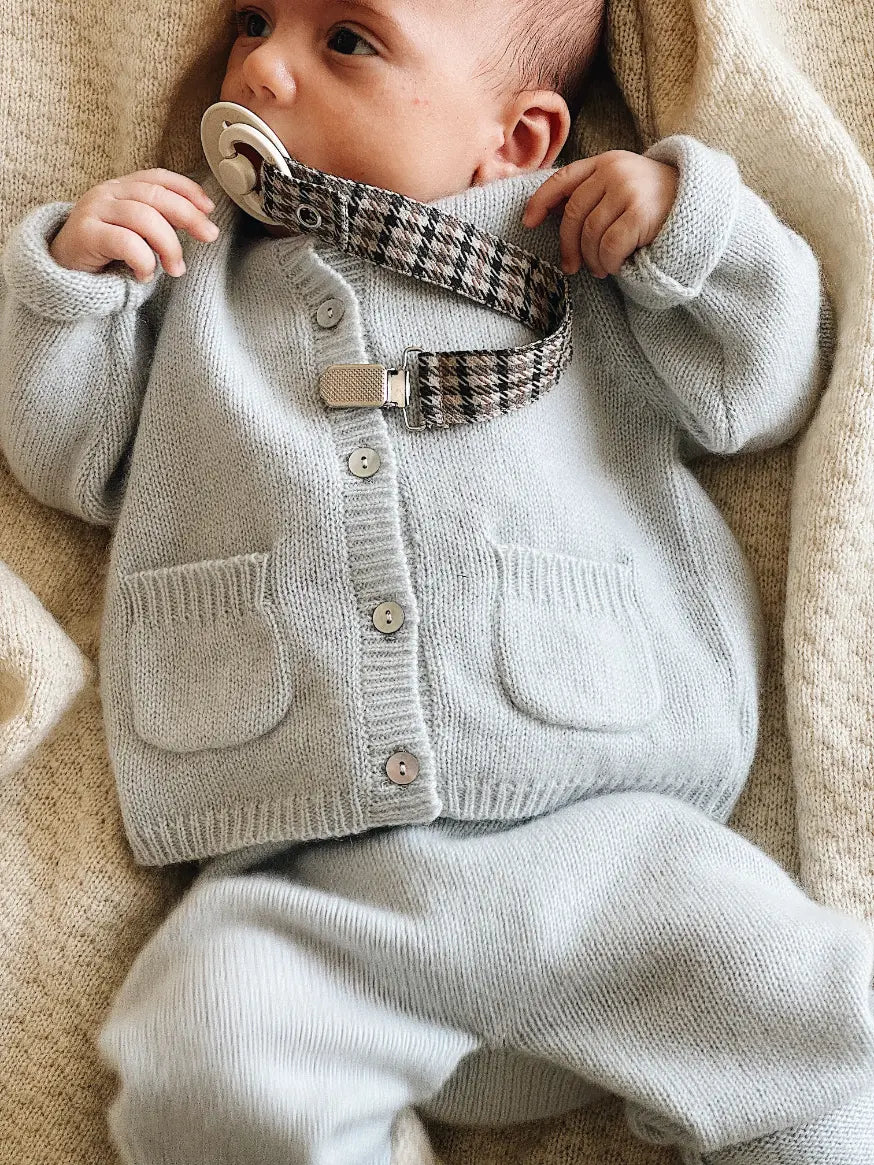 Lalaby baby boy look in shades of bluey, natural and tweedy