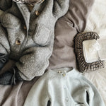 Lalaby baby boy look in shades of bluey, storm, elephant and tiny check brown