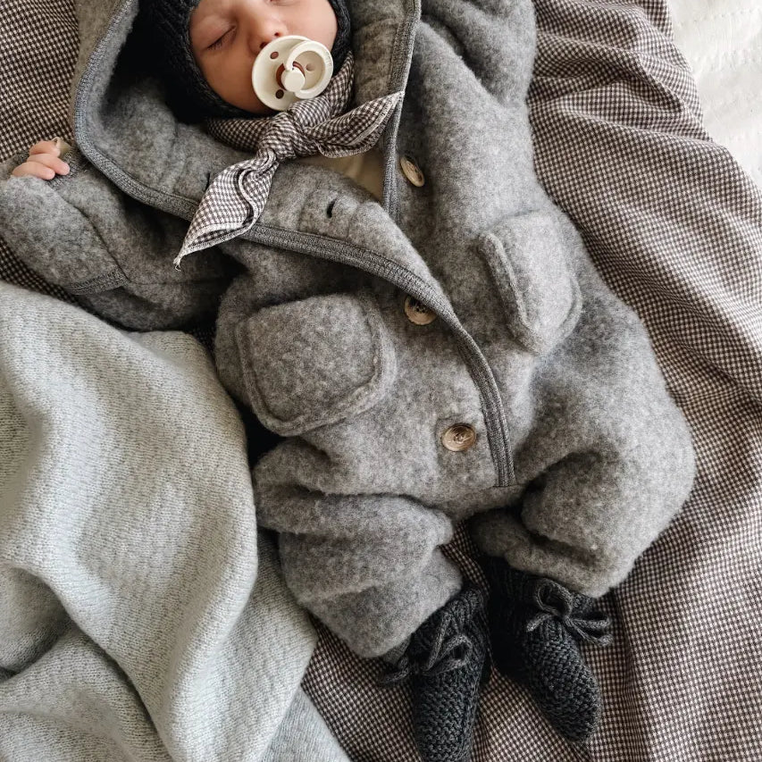 Lalaby baby boy look in shades of bluey, storm, elephant and tiny check brown