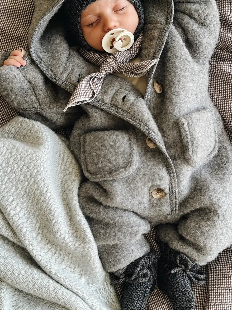 Lalaby baby boy look in shades of bluey, storm, elephant and tiny check brown