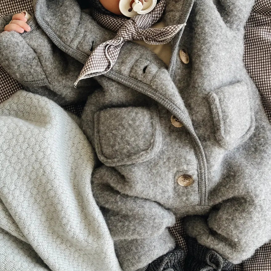 Lalaby baby boy look in shades of bluey, storm, elephant and tiny check brown