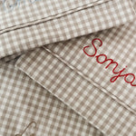 Hand embroidered Lalaby classic baby bedding in 100% cotton beige gingham