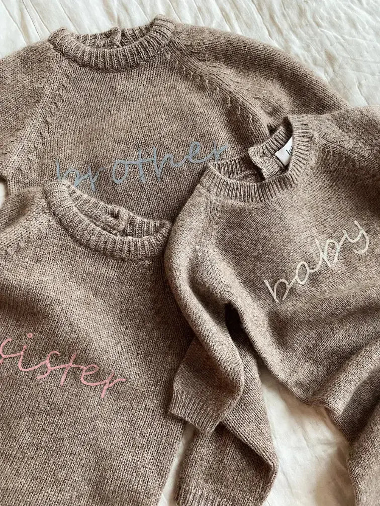 Lalaby Brother kids sweater in a millet brown baby wool, yak and cashmere blend