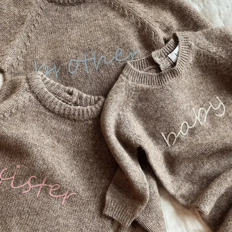 Lalaby Brother kids sweater in a millet brown baby wool, yak and cashmere blend
