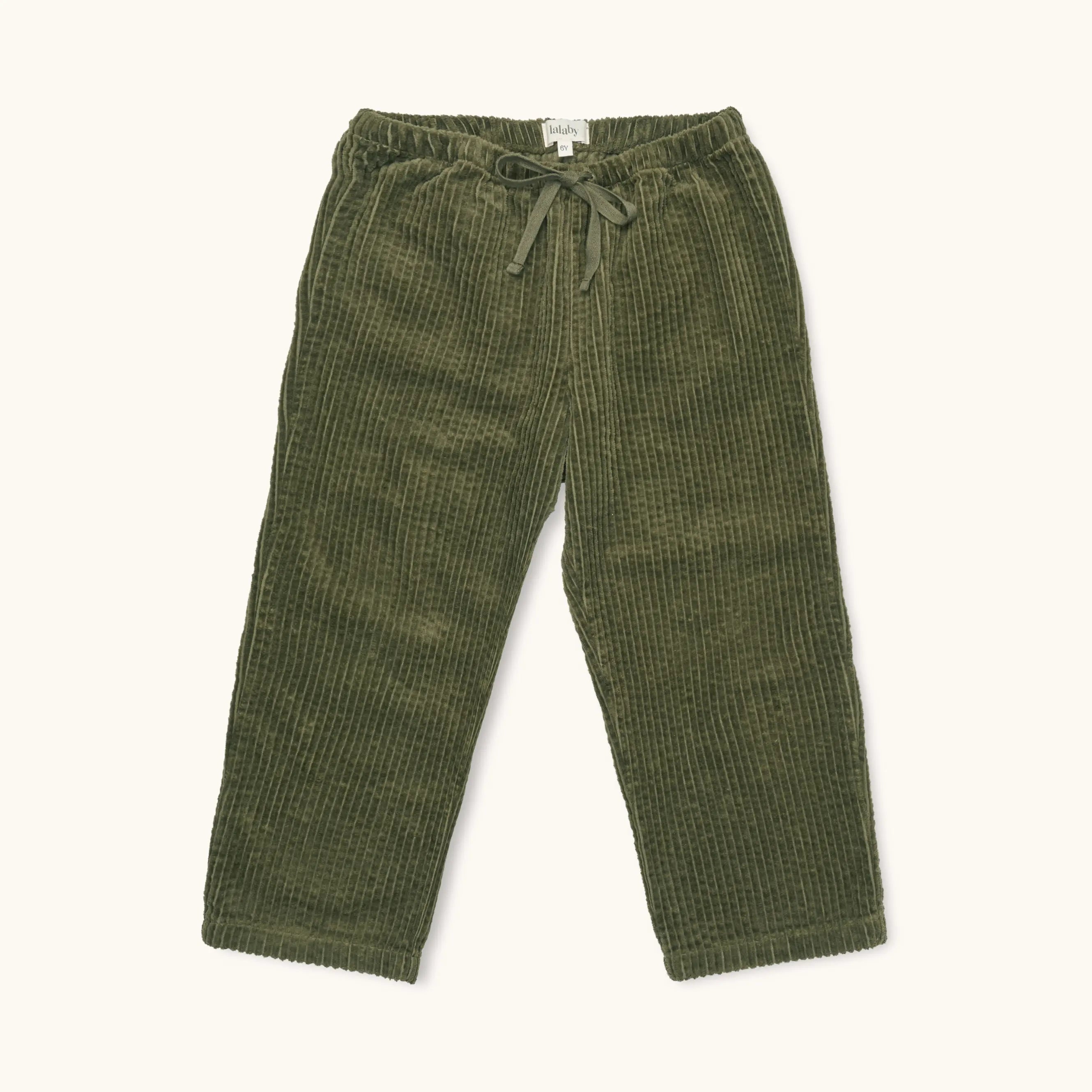 Lalaby Charlie kids trousers in forest green organic cotton mega cord