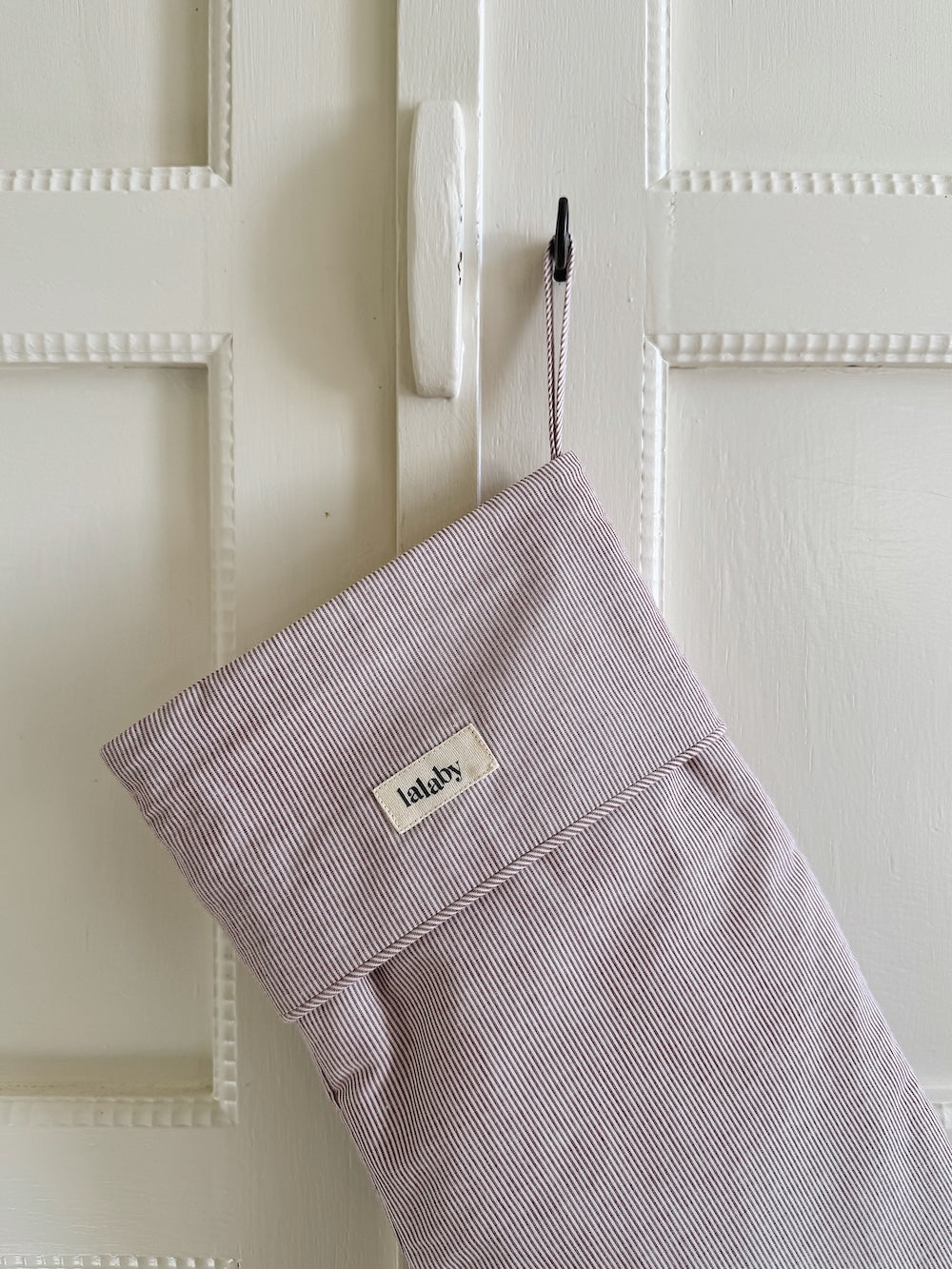 Lalaby Christmas stocking in 100% organic cotton berry stripe
