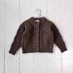 Lalaby Coby cardigan for babies in chocolate brown merino wool