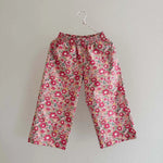 Lalaby Frankie pants for kids in berry betsy pink liberty organic cotton
