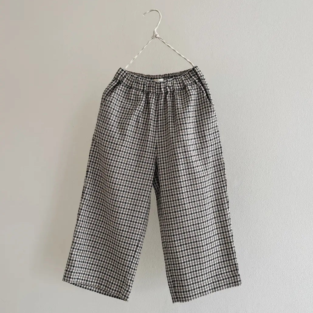 Lalaby Frankie pants for kids in tweedy check organic cotton