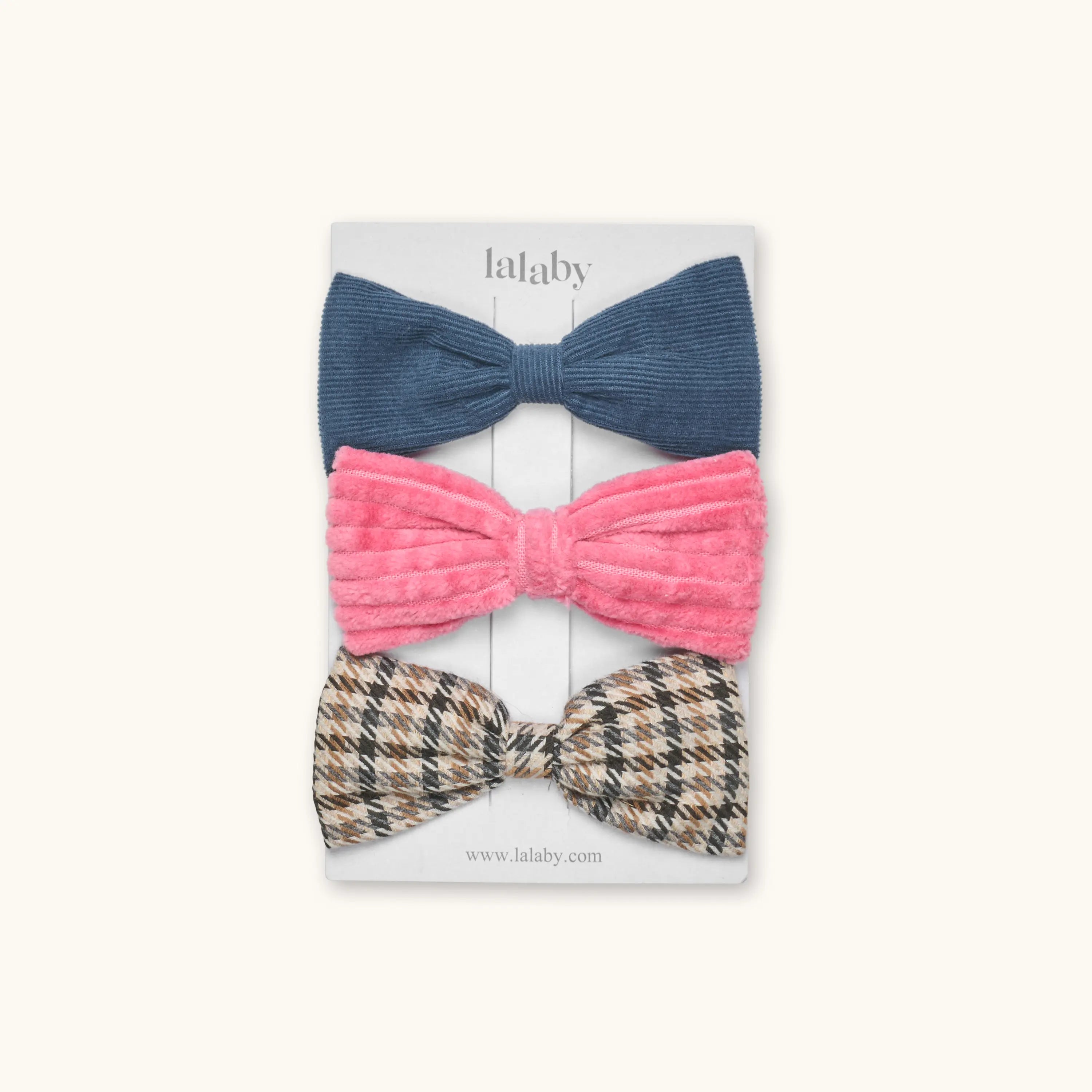 Lalaby Hairbow 3-pack in flamingo pink, tweedy check and whale blue mix 