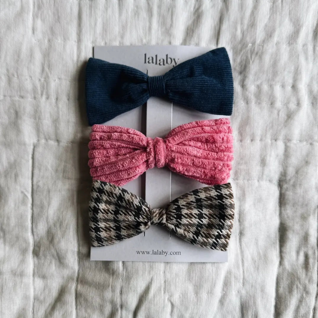Lalaby Hairbow 3-pack in flamingo pink, tweedy check and whale blue mix 