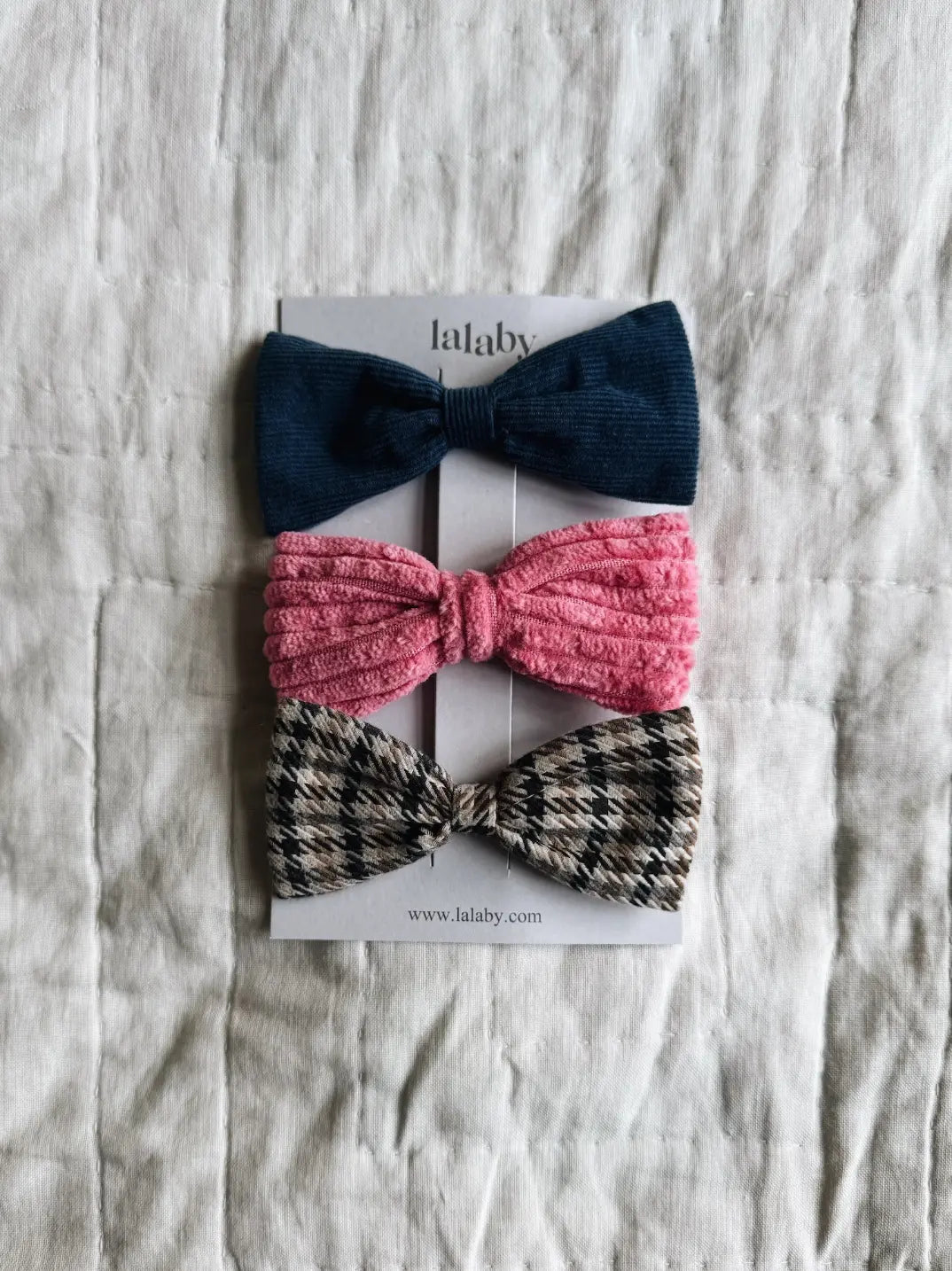 Lalaby Hairbow 3-pack in flamingo pink, tweedy check and whale blue mix 