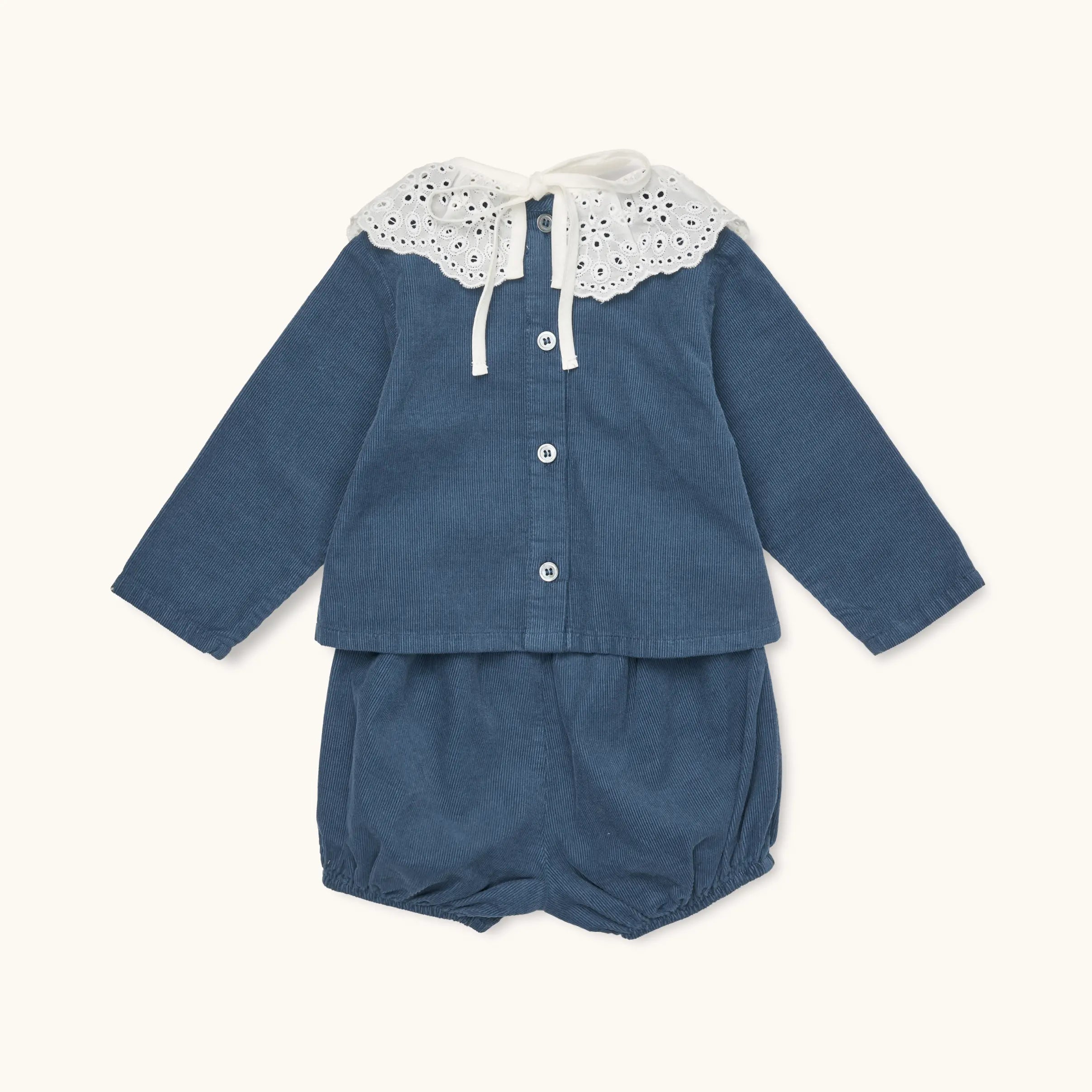 Lalaby Lucy set for babies in whale blue cotton baby cord