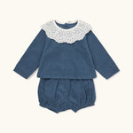 Lalaby Lucy set for babies in whale blue cotton baby cord