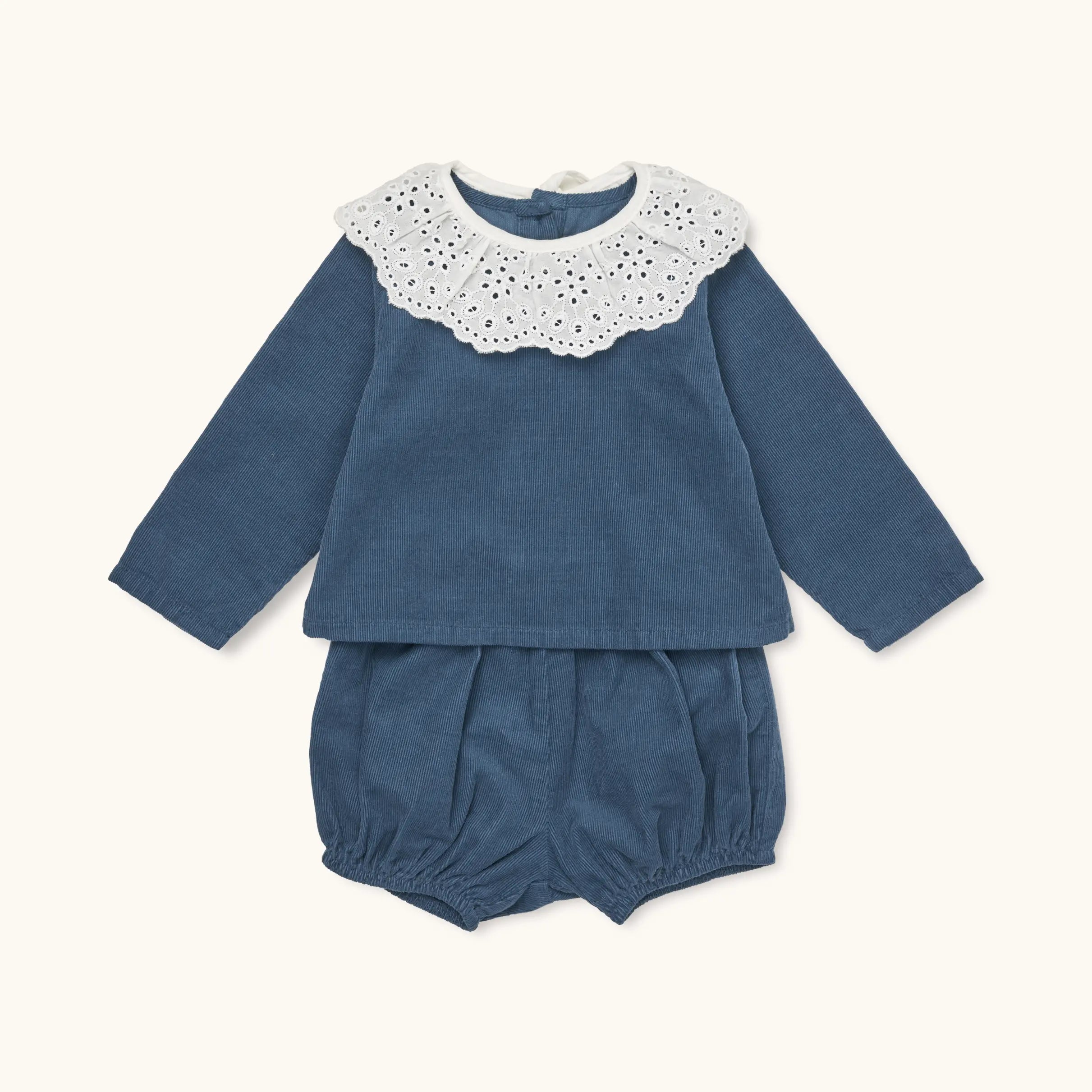 Lalaby Lucy set for babies in whale blue cotton baby cord