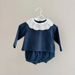 Lalaby Lucy set for babies in whale blue cotton baby cord