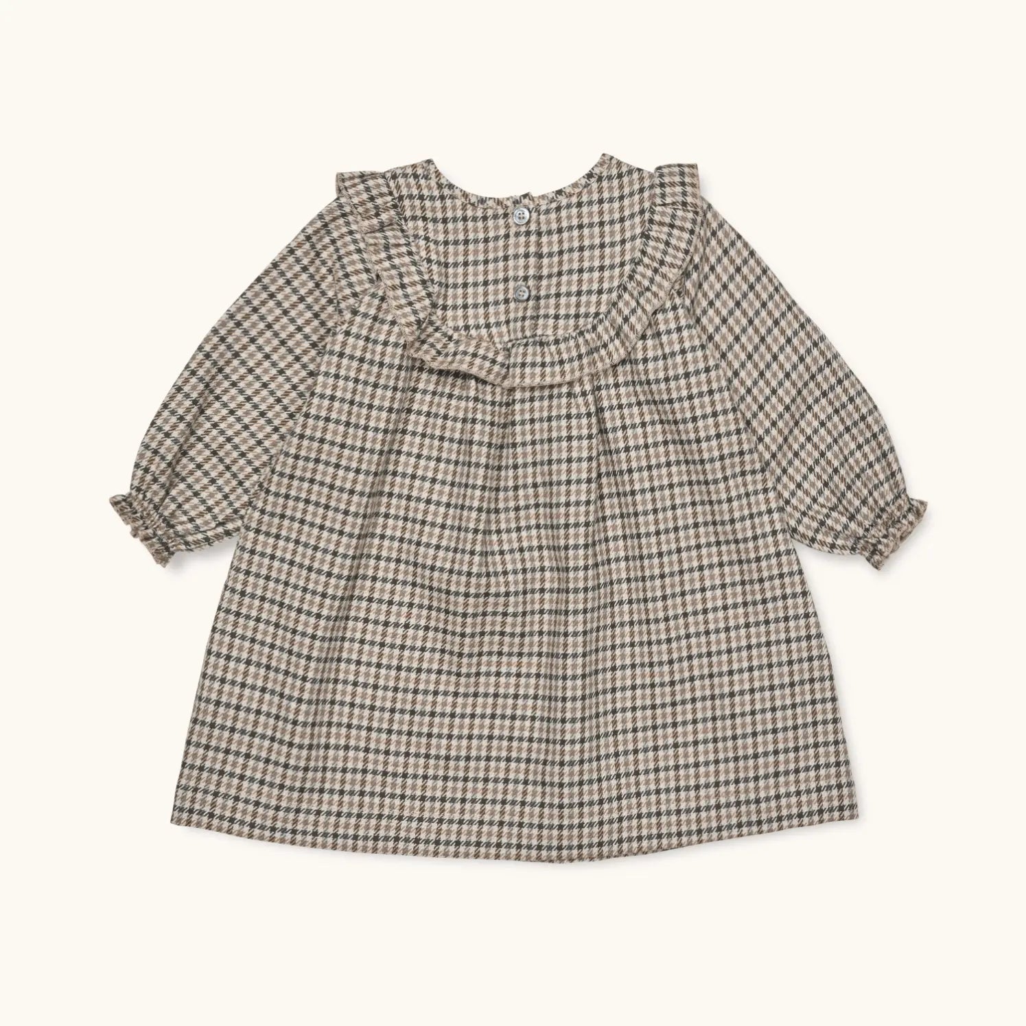 Lalaby Noey dress for babies in tweedy check organic cotton