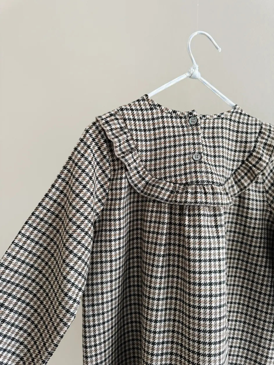 Lalaby Noey dress for kids in tweedy check organic cotton