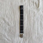 Lalaby pacifier clip for babies in blue check organic cotton