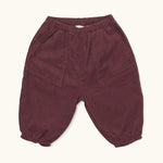 Lalaby Panda pants for babies in ruby red cotton baby cord