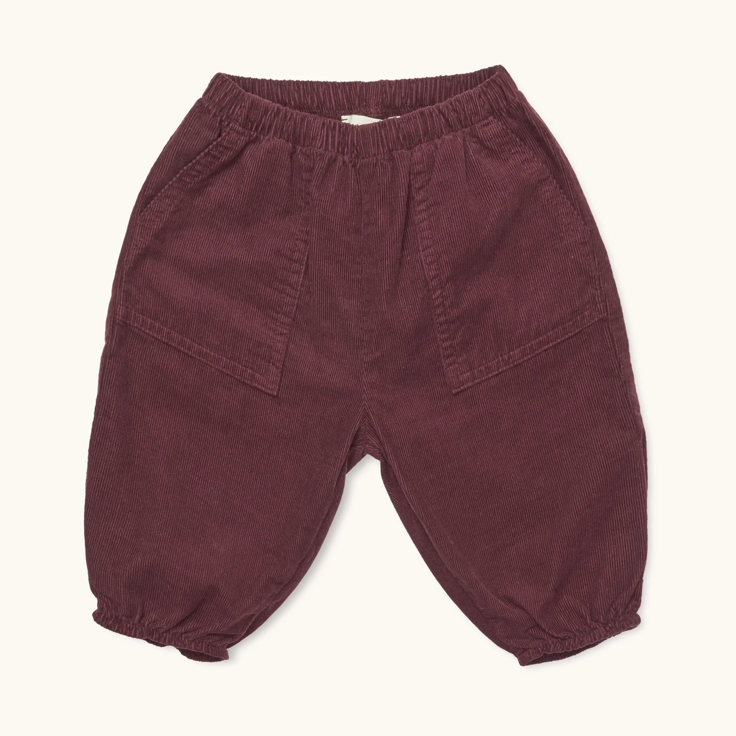 Lalaby Panda pants for babies in ruby red cotton baby cord