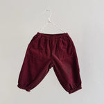 Lalaby Panda pants for babies in ruby red cotton baby cord