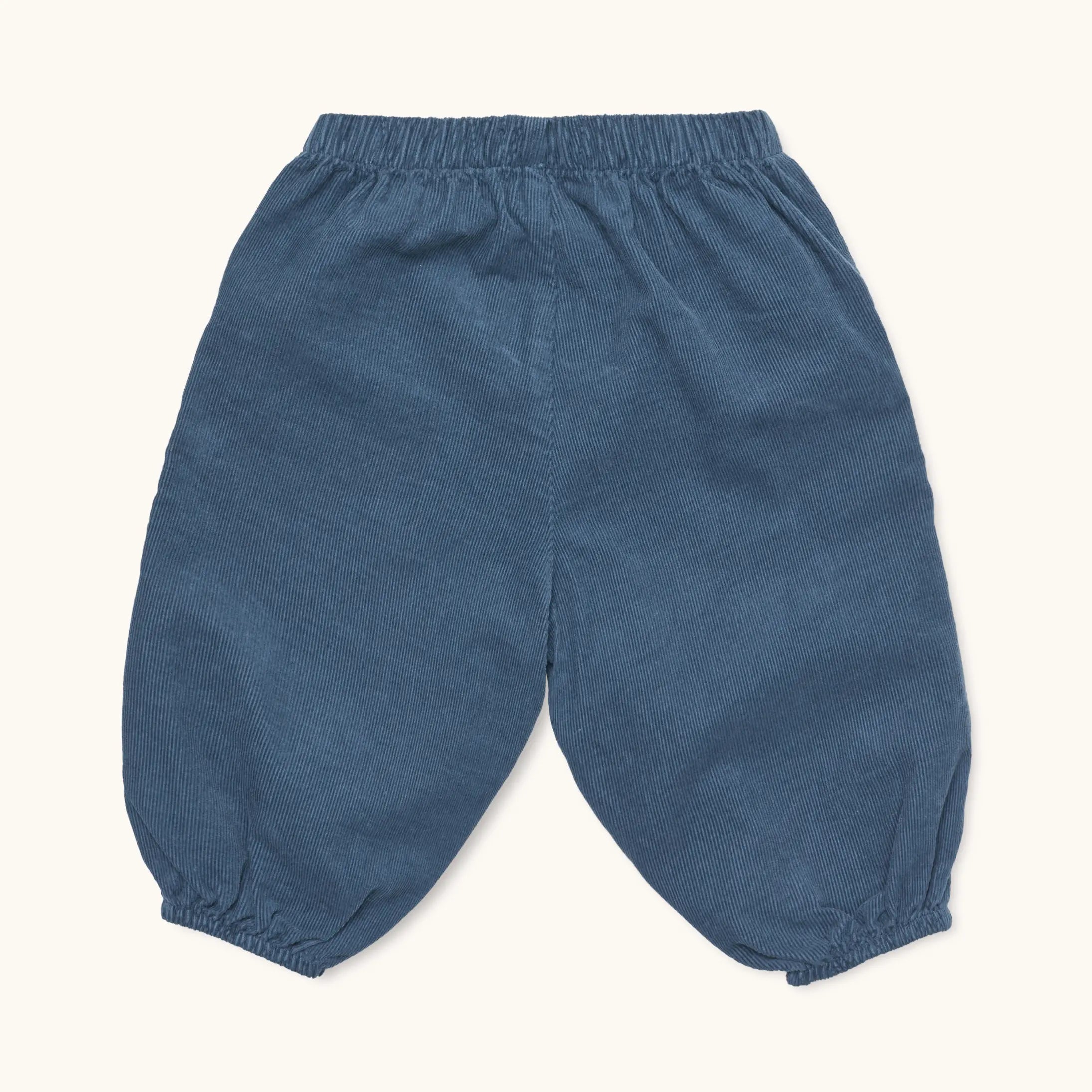 Lalaby Panda pants for babies in whale blue cotton baby cord