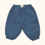 Lalaby Panda pants for babies in whale blue cotton baby cord