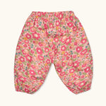 Lalaby Pixi pants for babies in berry betsy pink liberty organic cotton
