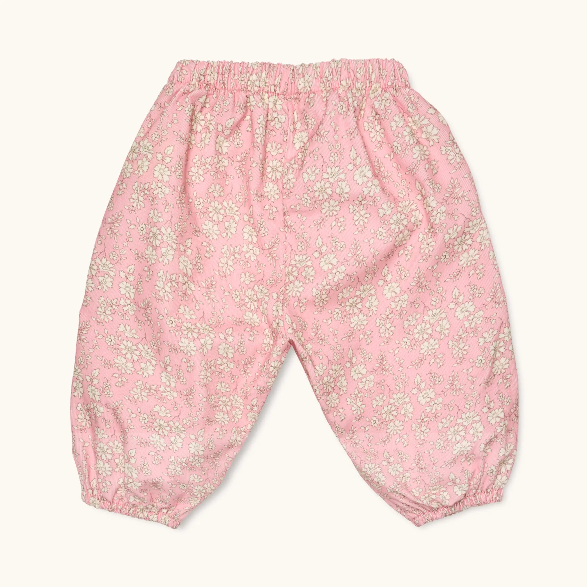 Lalaby Pixi pants for babies in pink flower liberty cotton corduroy