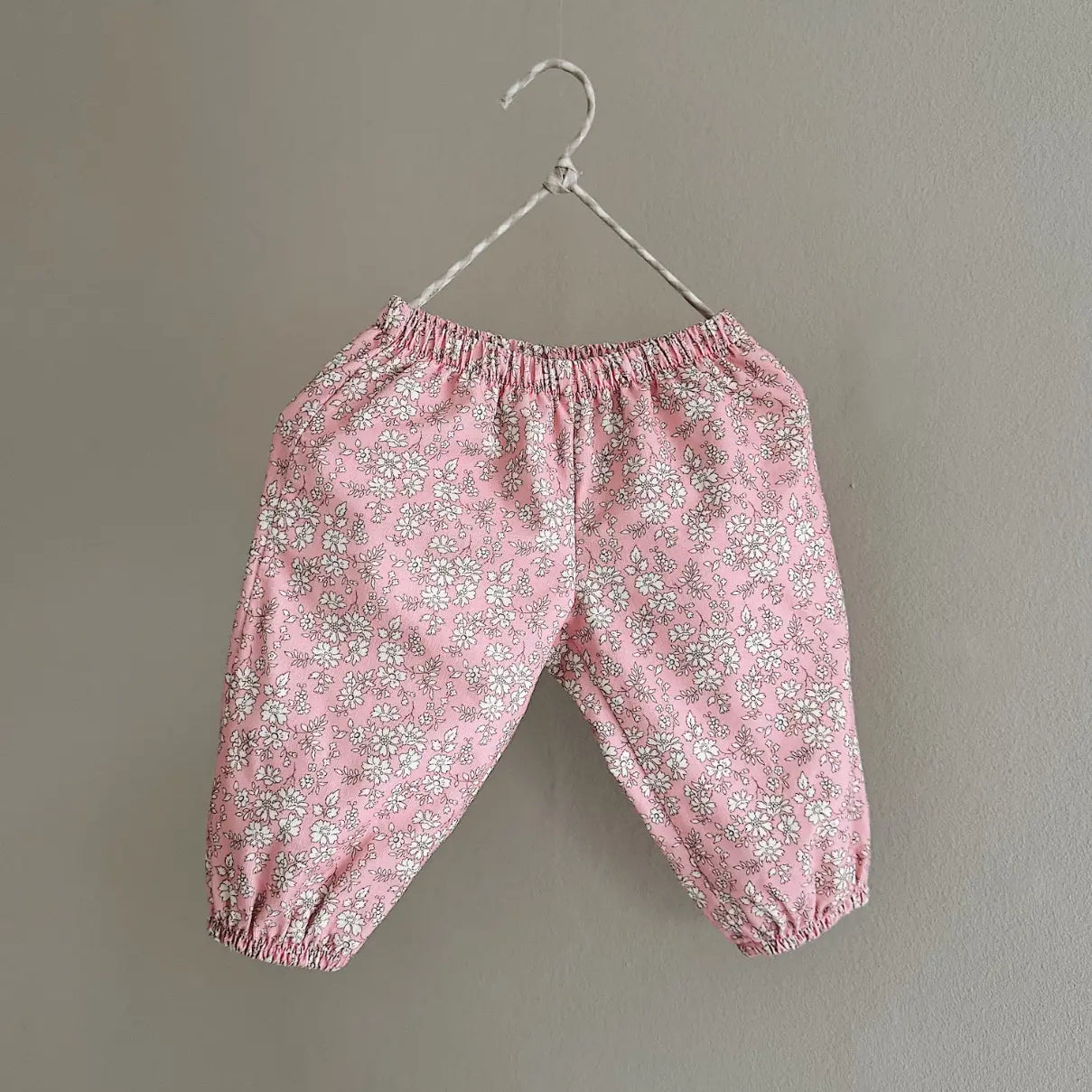 Lalaby Pixi pants for babies in pink flower liberty cotton corduroy