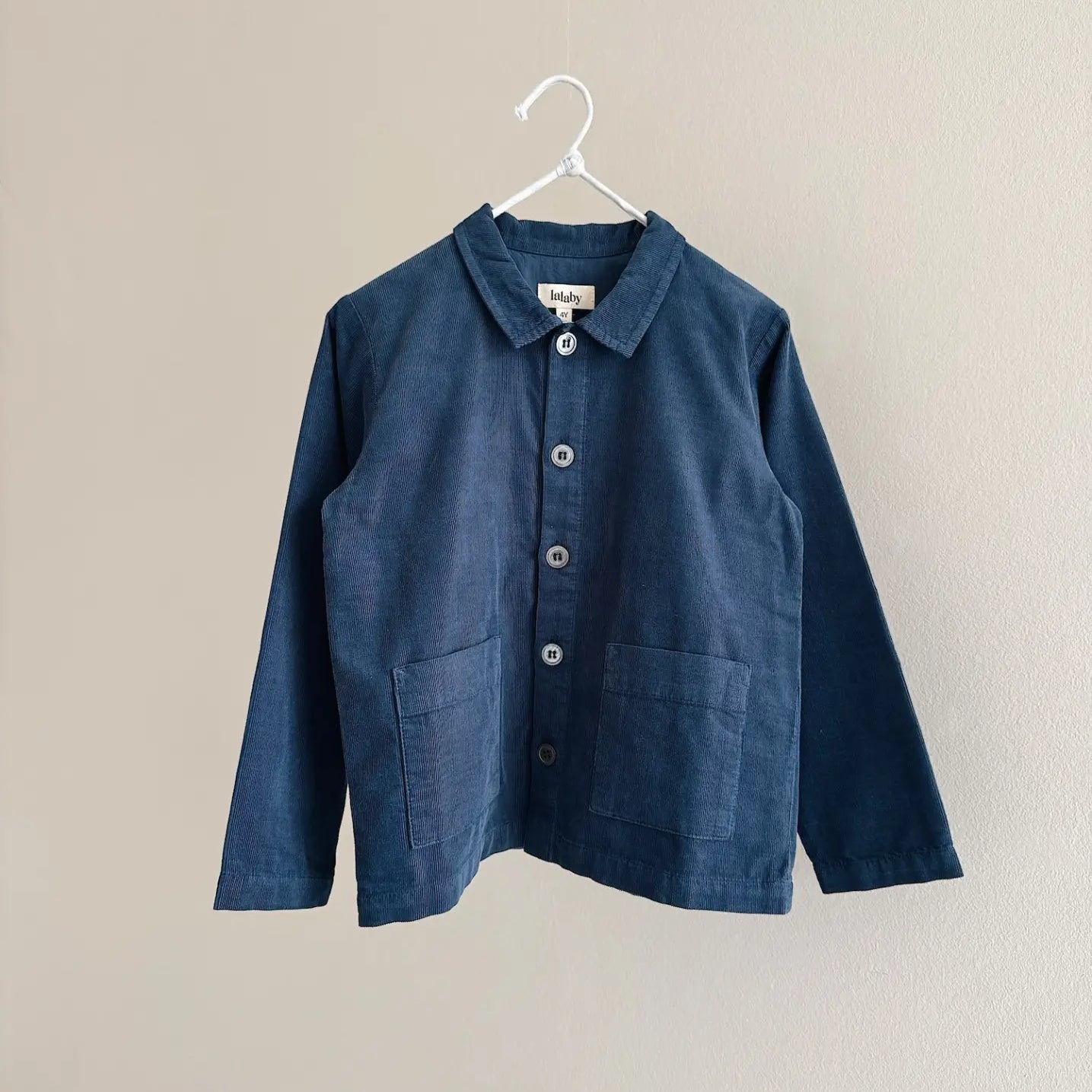 Lalaby Sam kids overshirt in whale blue cotton baby cord