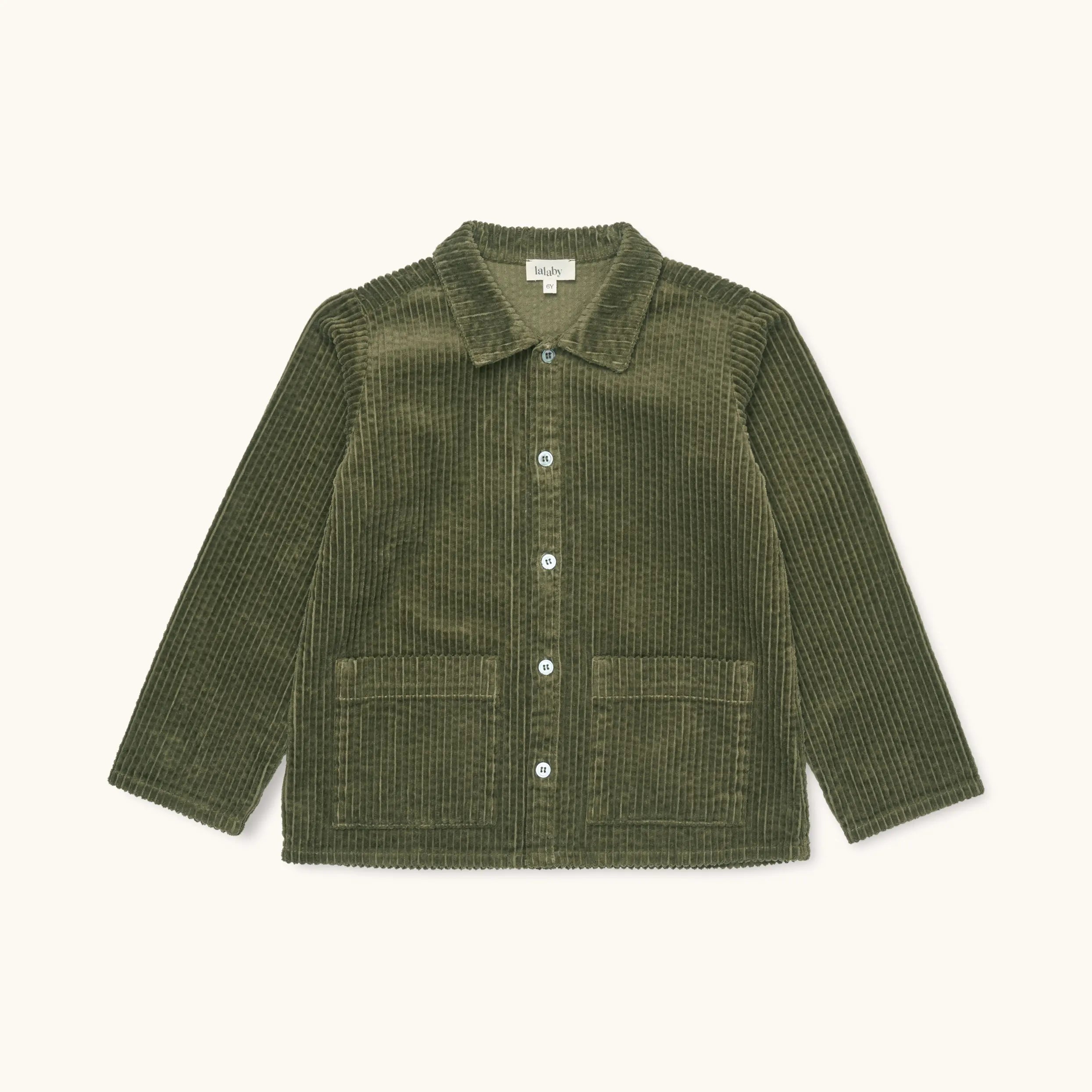 Lalaby Samson kids overshirt in forest green organic cotton mega cord