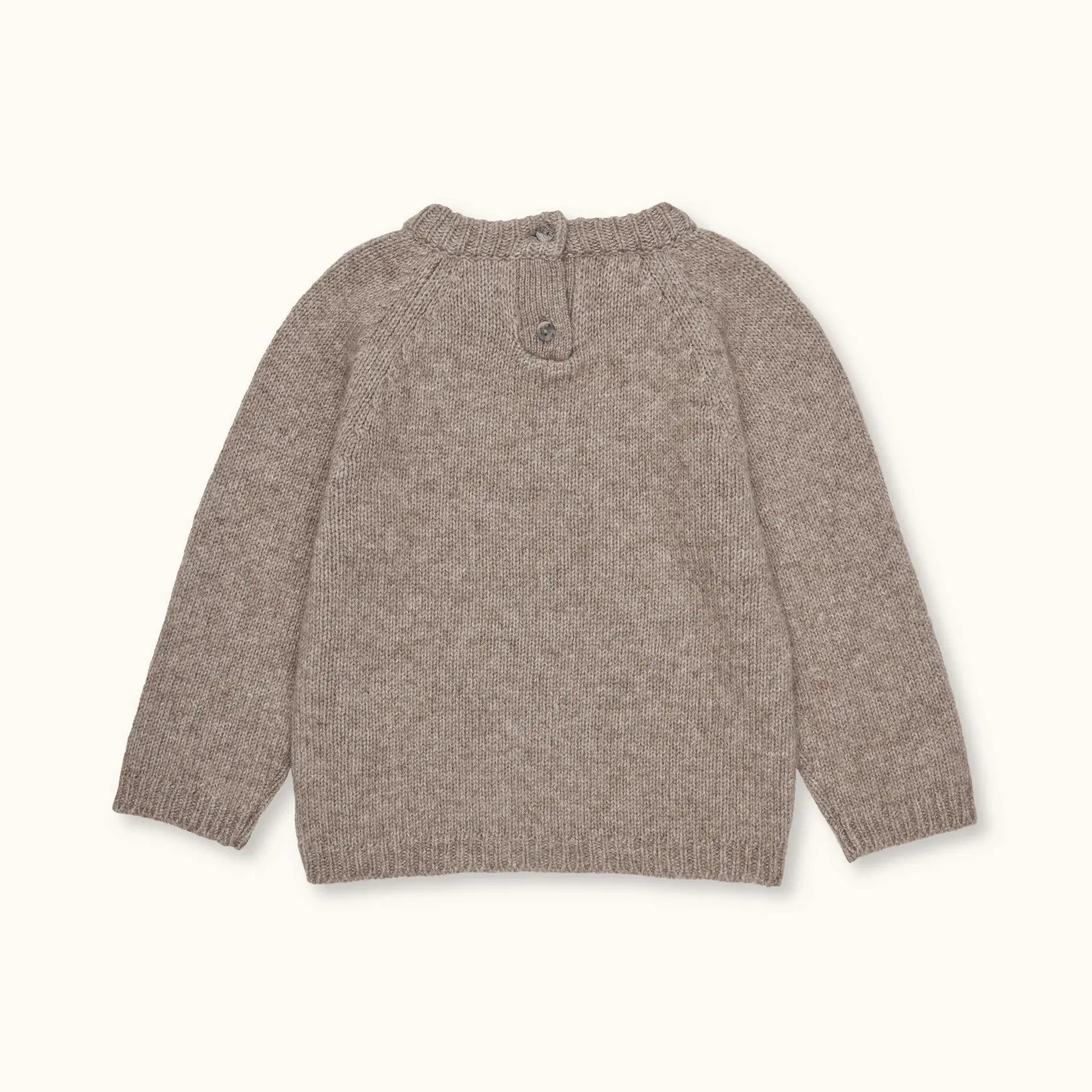 Lalaby Sister kids sweater in a millet brown baby wool, yak and cashmere blend